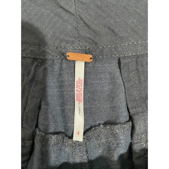 Free People Black Womens Cropped Wide-Leg Linen-Blend Pants Size 4 - Picture 7 of 11